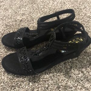 Size 8 Black jeweled mini wedges